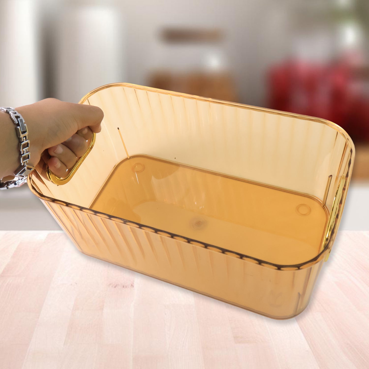 Premium Ribbed Transparent Storage Basket with Gold Handle – Multipurpose Kitchen & Home Organizer Box (25x14cm / 2 Pc) Premium Ribbed Transparent Storage Basket with Gold Handle – Multipurpose Kitchen & Home Organizer Box (25x14cm / 2 Pc)